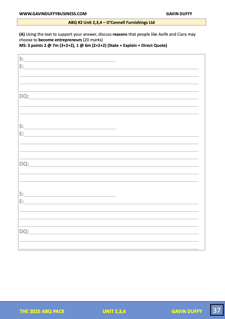 The 2025 Leaving Cert Business ABQ Pack – Gavin Duffy Business (GD